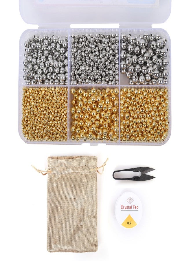 ambitieux Kids Bracelet Making Craft Kit Toy DIY Craft Set with 6 Unique Bead Designs, Elastic Thread, Jute Bag, and Thread Cutter (Golden Silver) - Image 1